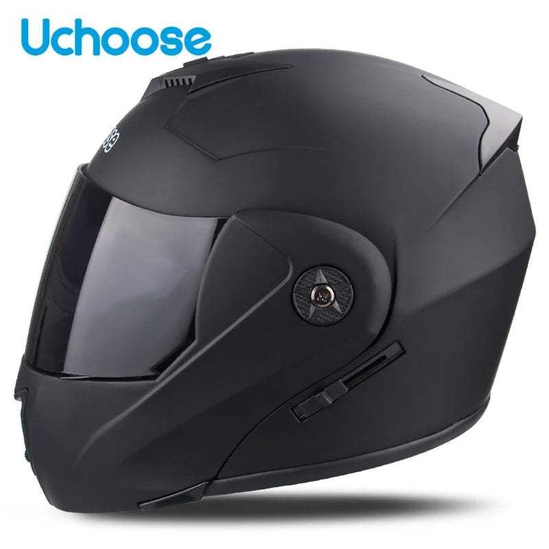 Uchoose Casque à Section transversale Double lentille Certification DOT Casque de moto de sécurité Casque à rabat modulaire Casque unisexe avec visière