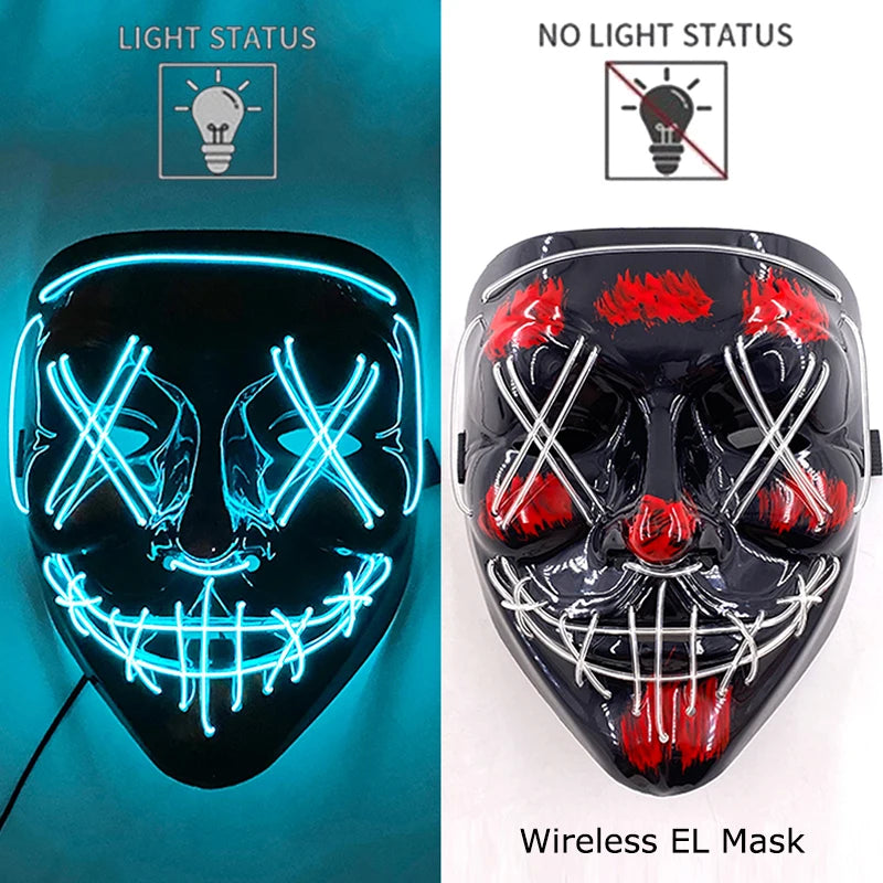 Masque Néon Lumineux EL – Halloween, Cosplay et Purge Effrayant pour Adultes