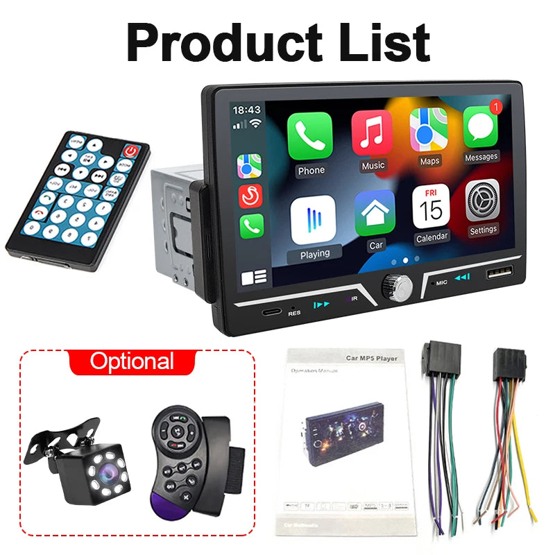 Autoradio Hippcron 1DIN 7" IPS – Android Auto & CarPlay Sans Fil, Bluetooth, Mirror Link, Chargeur Type-C