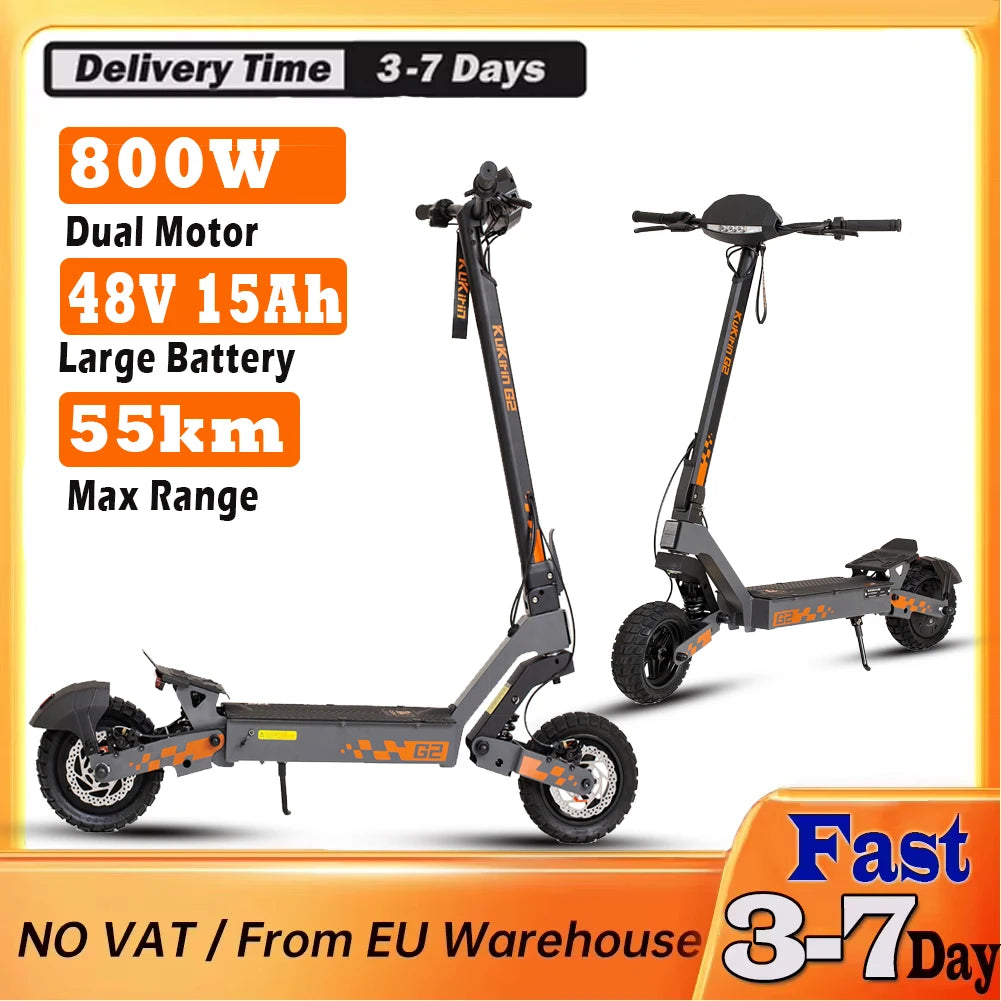 KuKirin G2 2024 Adult Electric Scooter 10" 800W Foldable Scooter 15Ah Max 45KM/H Cheap Scooter All Terrain Electric Skateboard