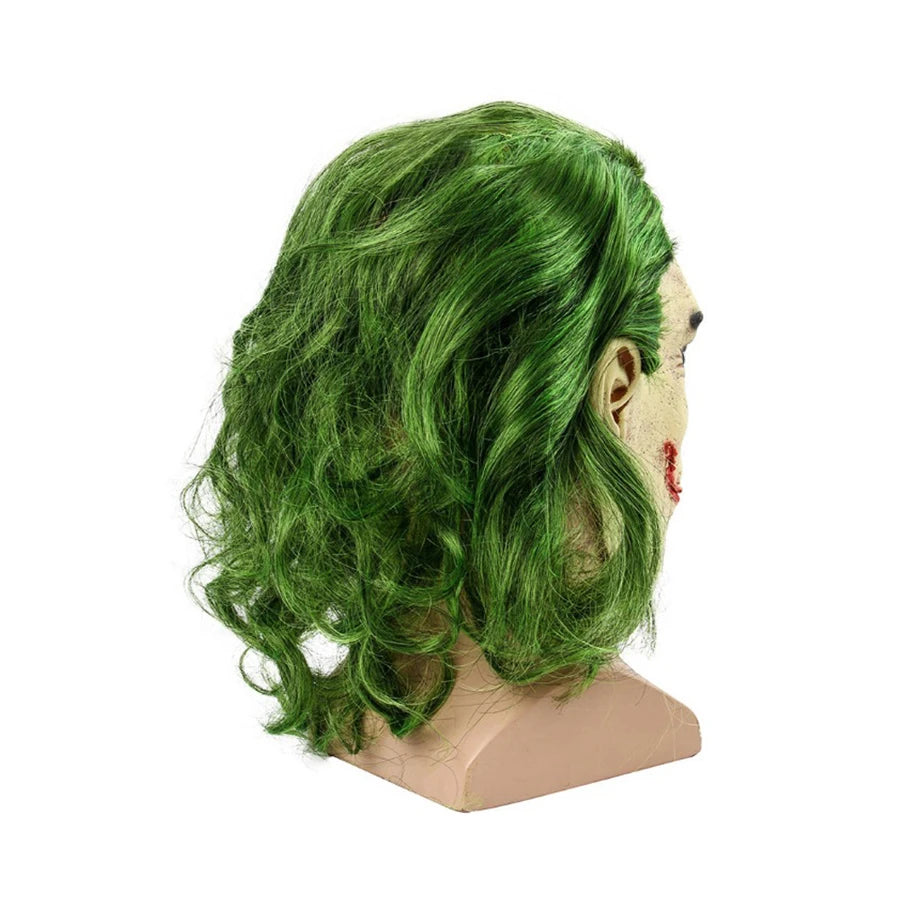 Perruque Cosplay Cheveux Verts avec Masque en Latex – Halloween et Costumes
