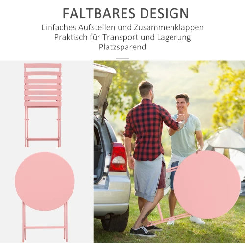 Ensemble de jardin pour 2 personnes Ensemble de meubles de balcon avec table de bistro pliante et 2 chaises en rose pour jardin et cour