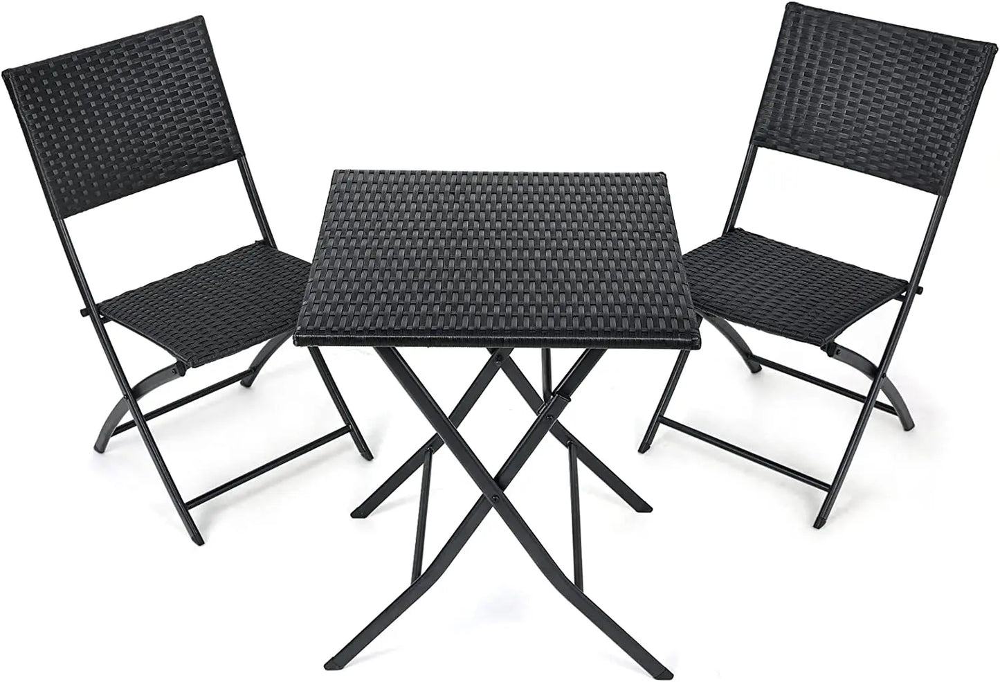 Ensemble de table pliante et 2 chaises d'extérieur, meubles pliants, chaise en rotin, table de pique-nique de camping portable, ensemble de balcon, 3 pièces