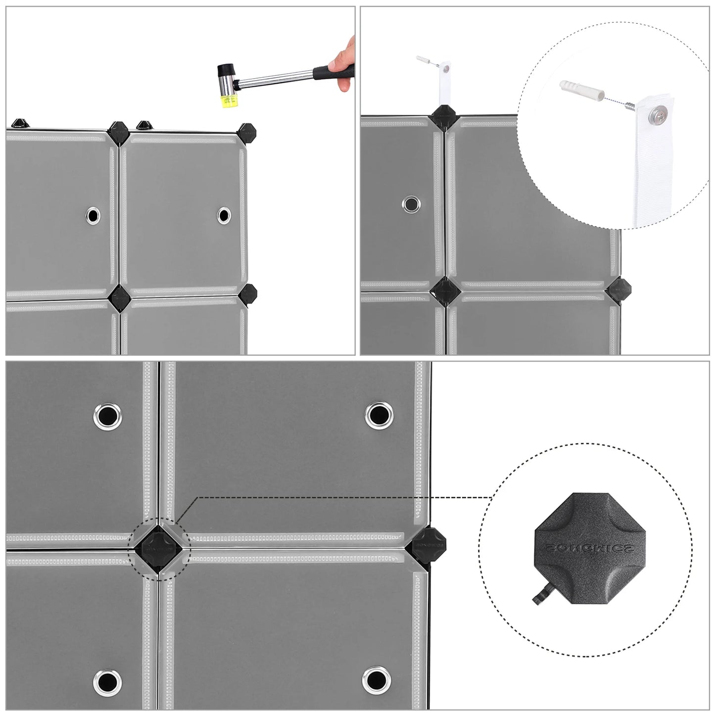 SONGMICS Meuble de Rangement Modulable, 9 Cubes, Étagère en Plastique, avec Portes, pour Vêtements, Chaussures, Livres, Assemblage Facile