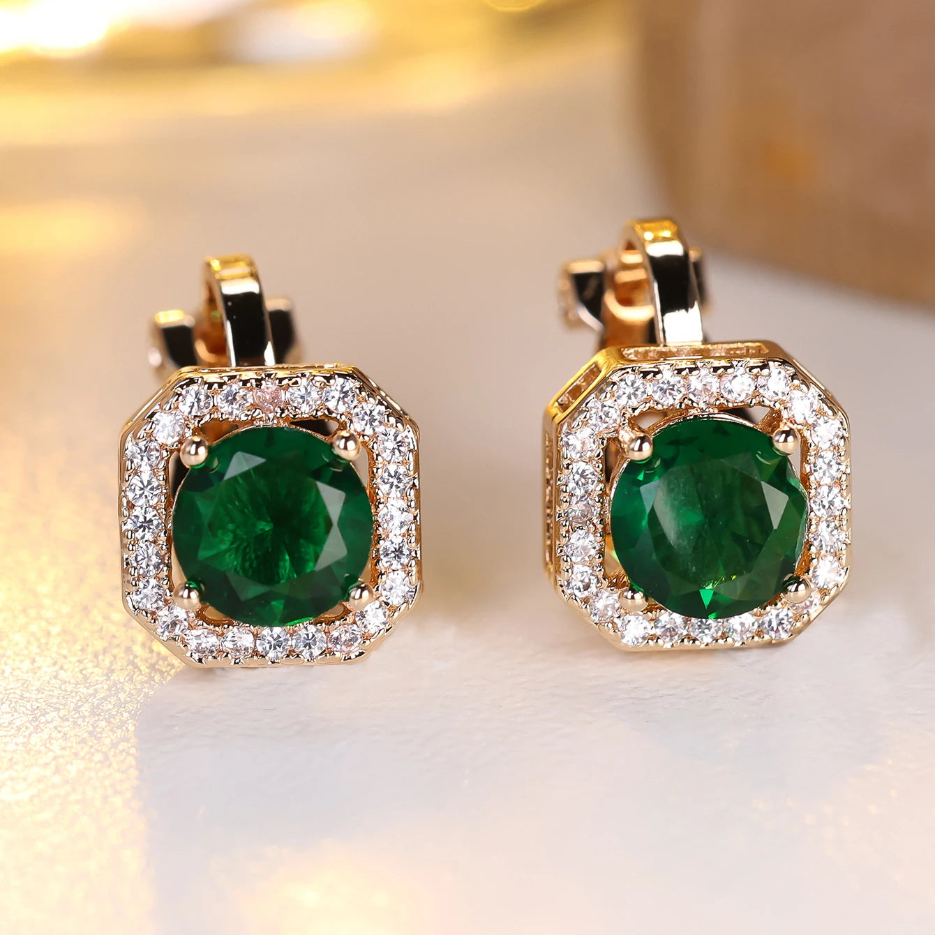 Boucles d'oreilles clip rondes en pierre de cristal pour femmes, bijoux simples, cadeaux de mode, or rose, argent, document blanc, vert, bleu