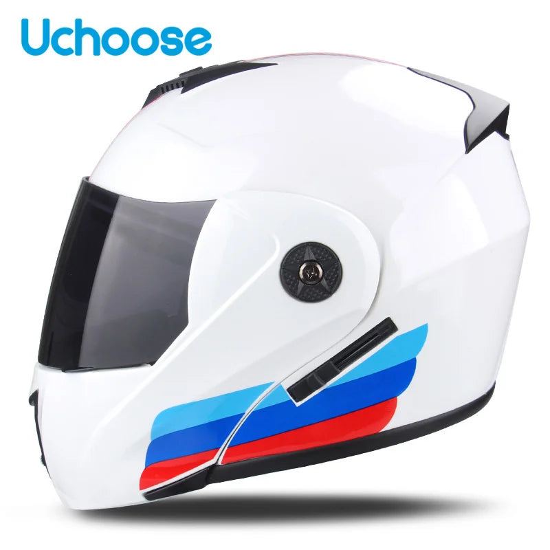 Uchoose Casque à Section transversale Double lentille Certification DOT Casque de moto de sécurité Casque à rabat modulaire Casque unisexe avec visière