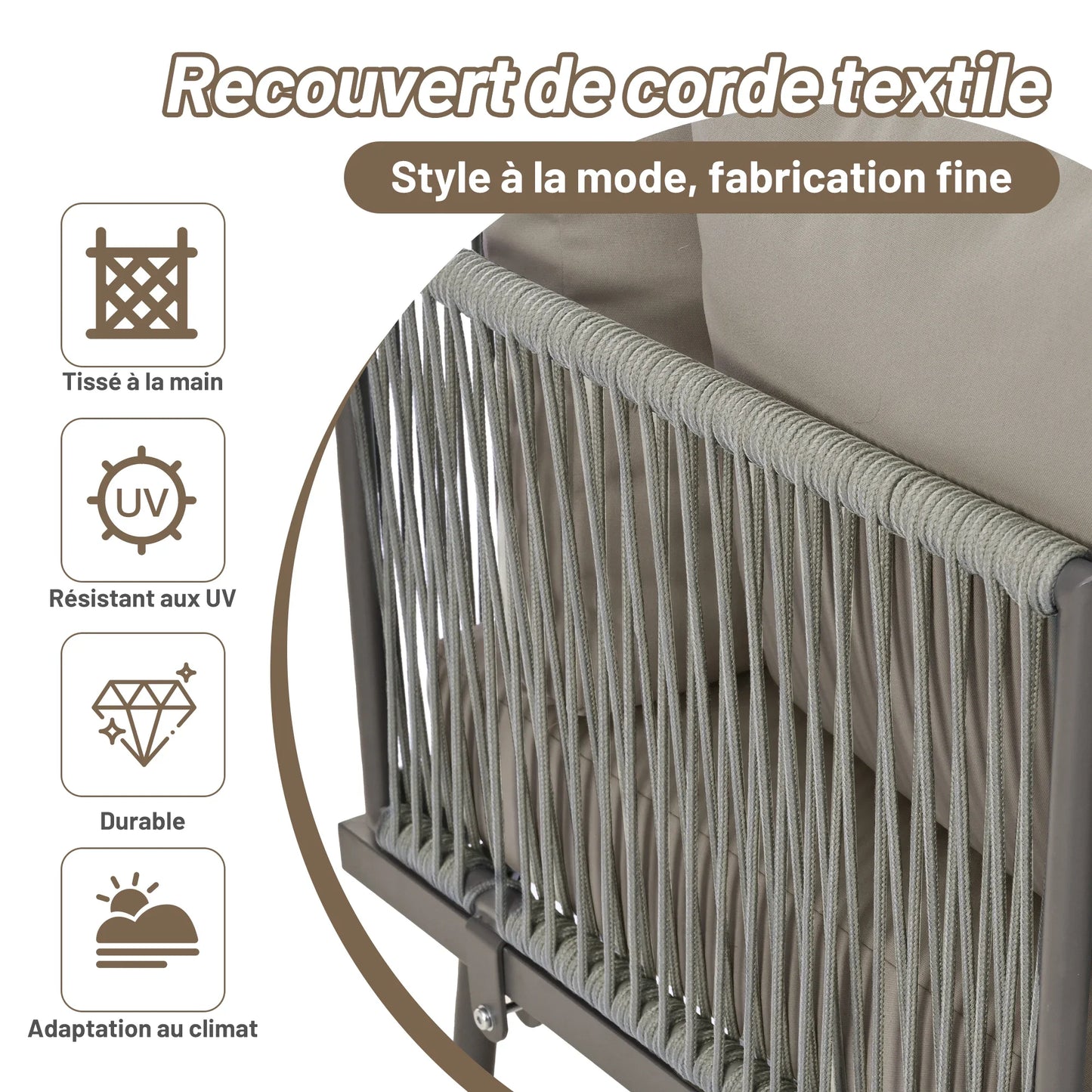 Canapé d'angle extérieur résistant aux intempéries, mobilier de patio extérieur, dormez 8, avec 2 tables et 4 sièges d'amour, coussins inclus