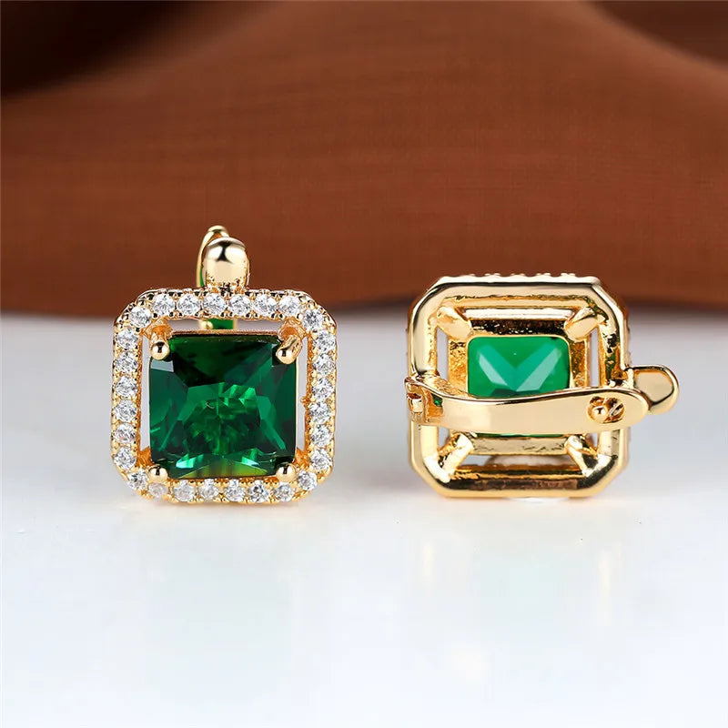 Boucles d'oreilles carrées en pierre verte et Zircon pour femmes, jolies boucles d'oreilles en pierre de naissance en cristal, style Boho, couleur or, petites boucles d'oreilles pour femmes, bijoux