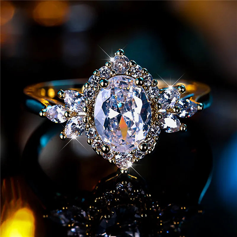 Bague de Fiançailles en Or Jaune et Blanc pour Femme, Bijoux de Luxe, Cadeau pour Mariée