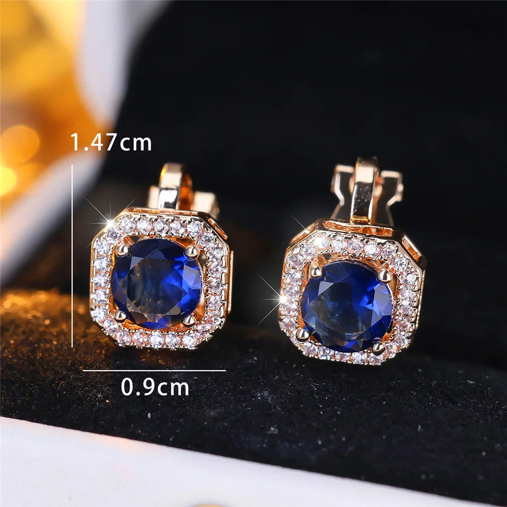 Boucles d'oreilles clip rondes en pierre de cristal pour femmes, bijoux simples, cadeaux de mode, or rose, argent, document blanc, vert, bleu