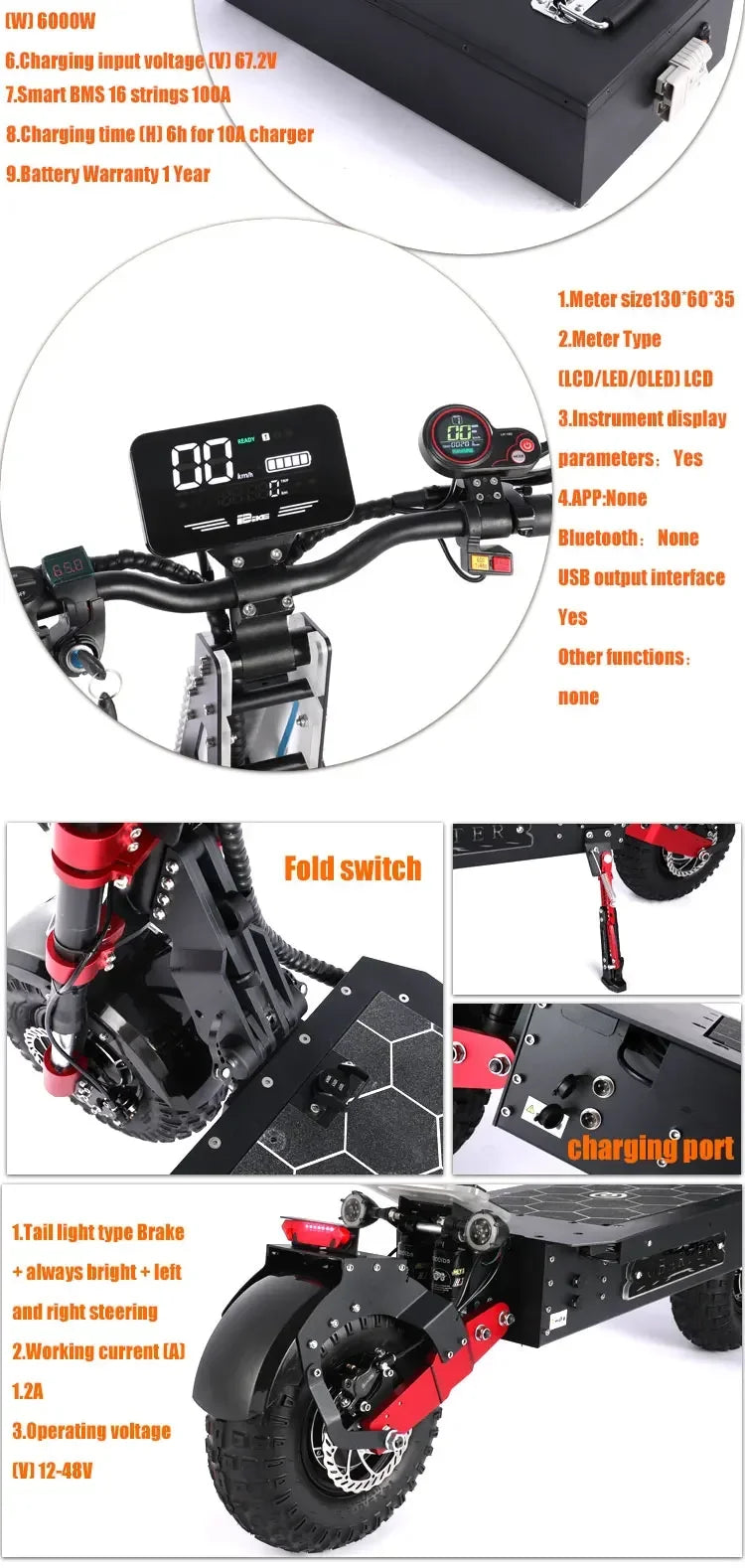 X7 Electric Scooter 8000W Dual Motor 60V 60Ah Battery Top Speed 90 km/h Max Range 140 km Foldable 14 Inch Tires Waterproof