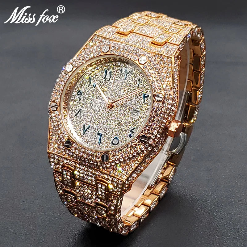 Luxus Voller Diamant Uhren für Männer Marke Hip Hop Iced Out Arabischen Ziffern Mode Stahl Wasserdichte Uhr Drop Shipping