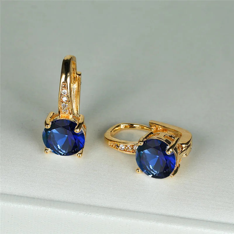 Boucles d'oreilles à clip rondes classiques pour femmes, bijoux de mariage en pierre de cristal arc-en-ciel mystique, document doré délicat