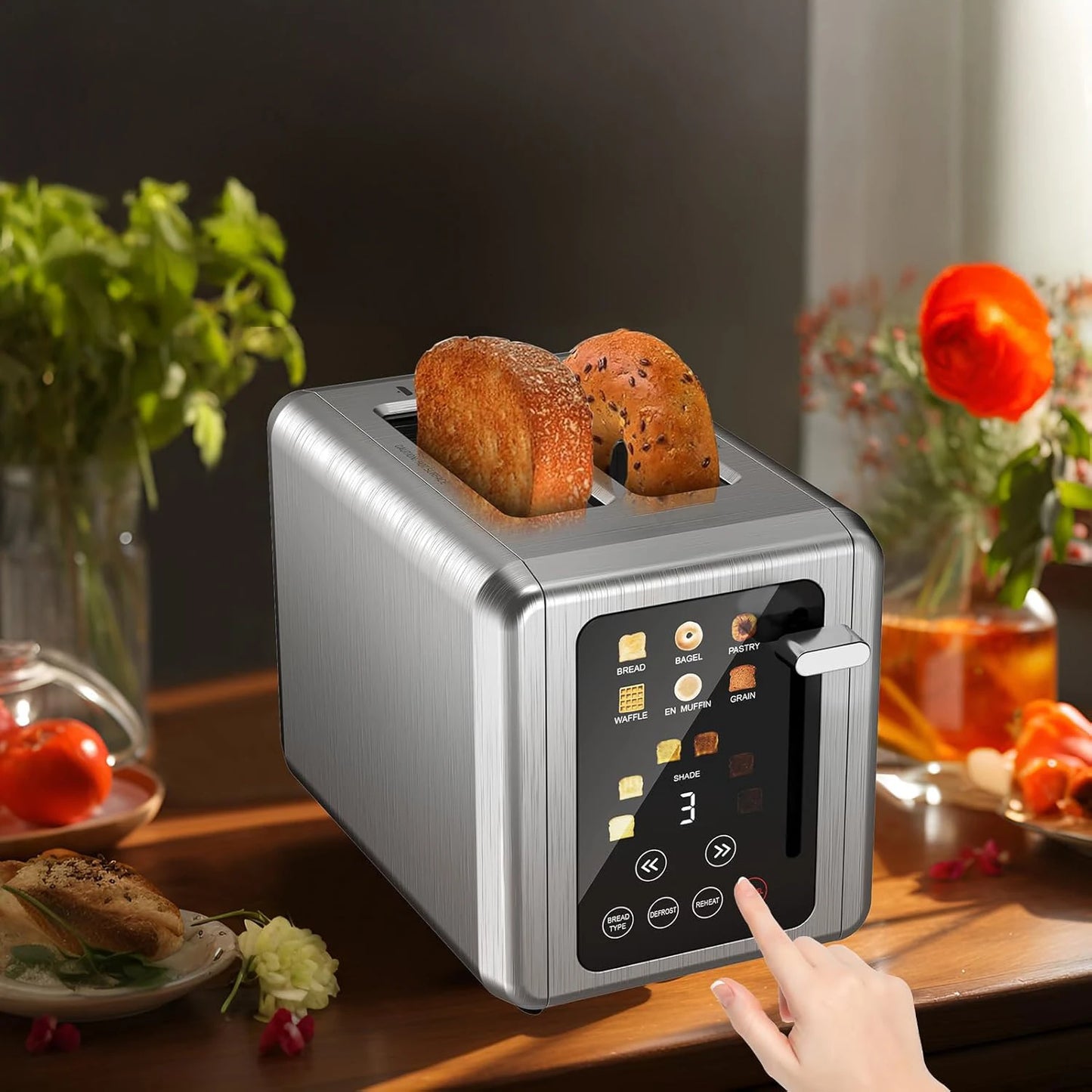 Grille-Pain BAIHUAN KST075AE – Acier Inoxydable, 2 Tranches, Minuterie Digitale