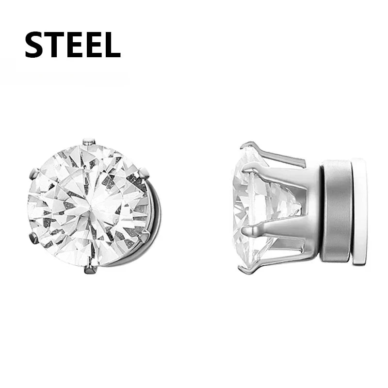 Boucles d'oreilles à tige magnétique en acier inoxydable pour hommes et femmes, ensemble de boucles d'oreilles à clip non ichi, aimant CZ blanc unisexe, cadeau de bijoux, 1 paire