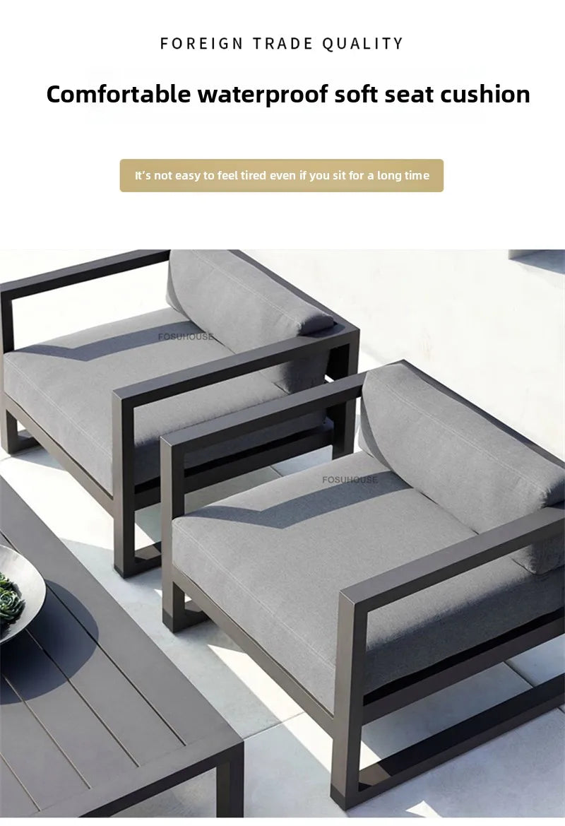 Canapé de cour en plein air européen, fauteuil en alliage d'aluminium, meubles de jardin de luxe, protection solaire, canapé étanche
