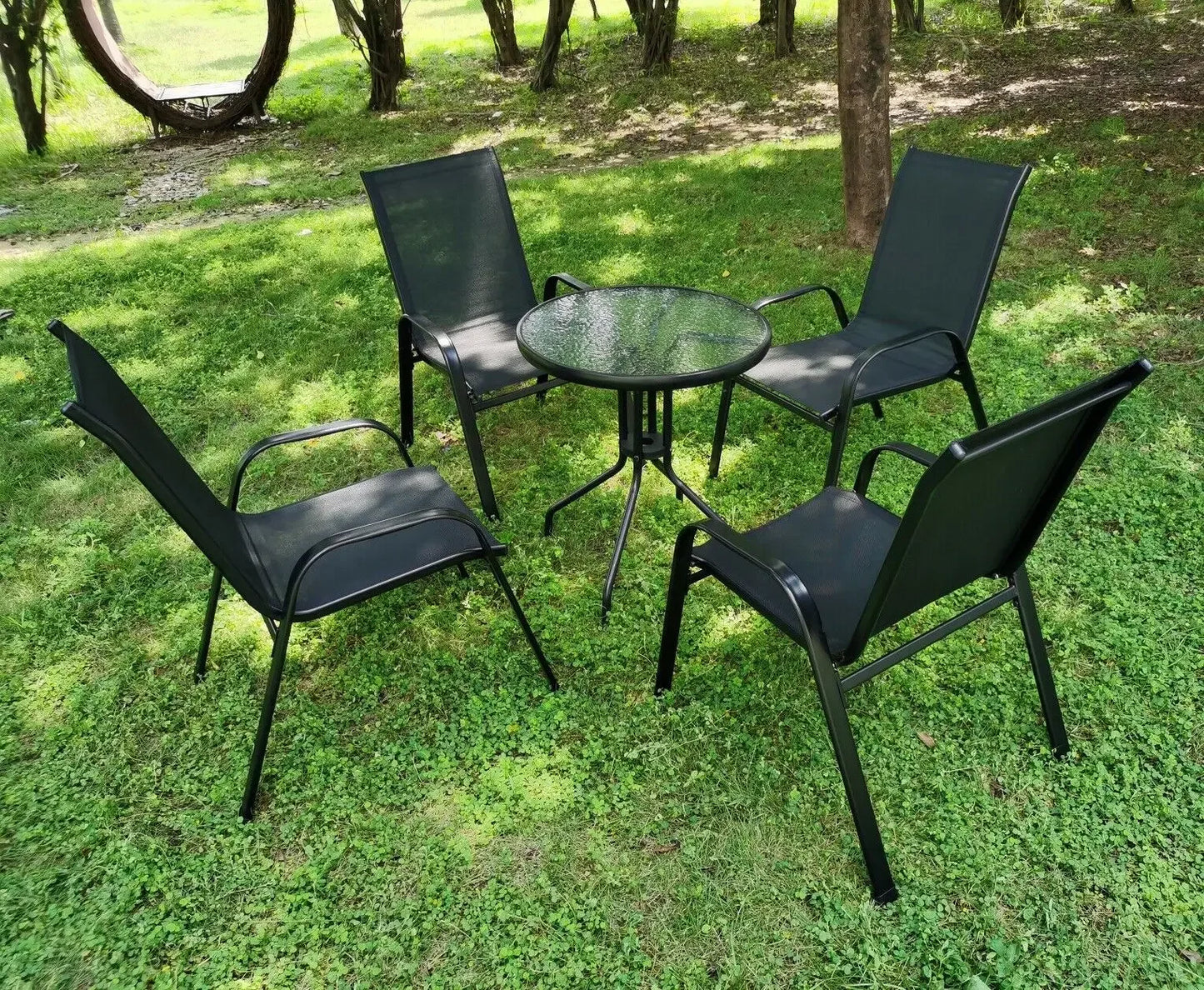 4 pièces chaises de jardin acier-fer + tissu Casseline pliant dossier haut chaise de balcon chaise de Camping sièges extérieurs groupe noir