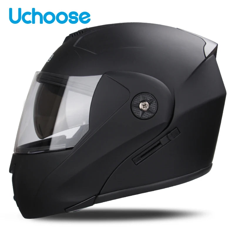 Uchoose Casque à Section transversale Double lentille Certification DOT Casque de moto de sécurité Casque à rabat modulaire Casque unisexe avec visière