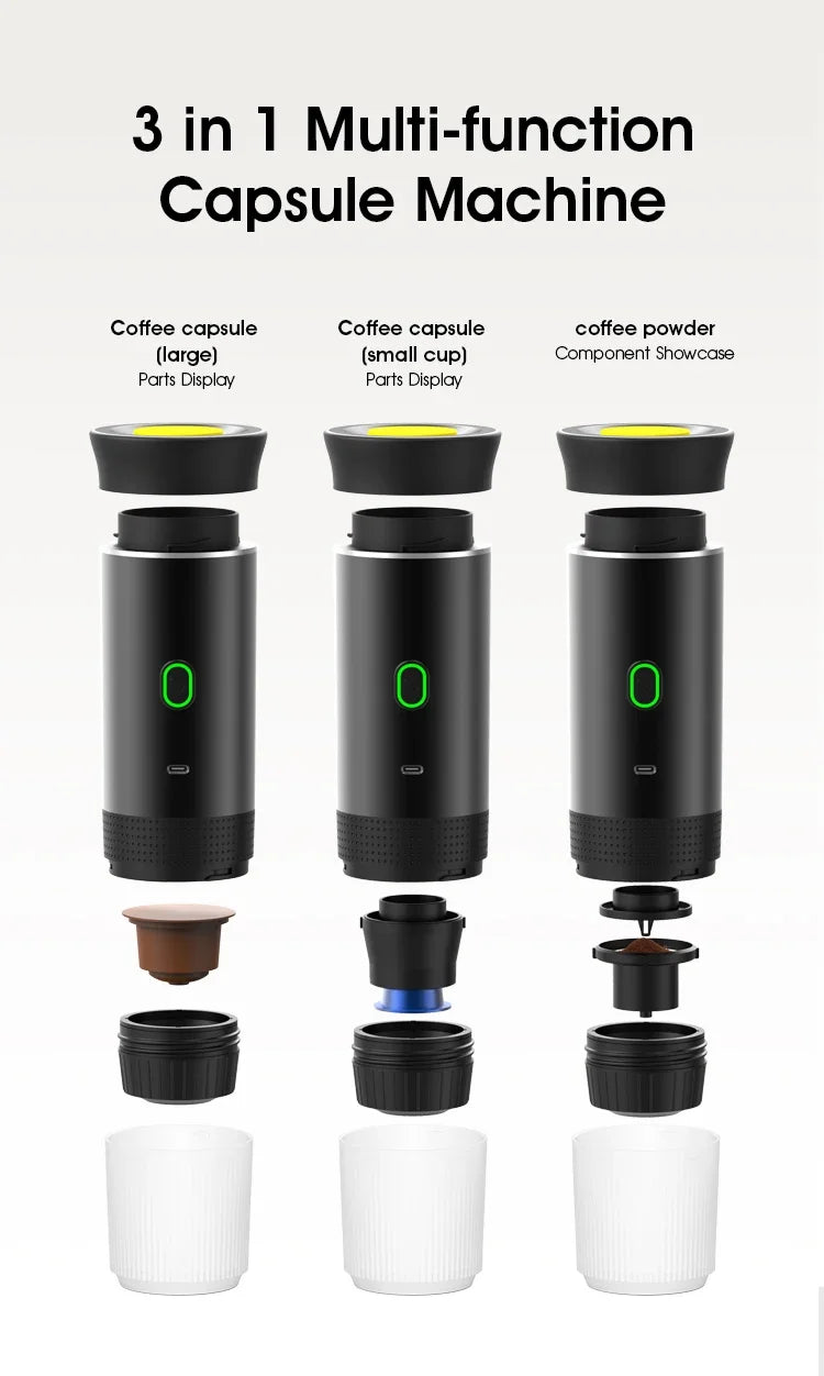 Machine à Expresso Portable Sans Fil NOCCLILI – 3-en-1 Capsules Café Moulu