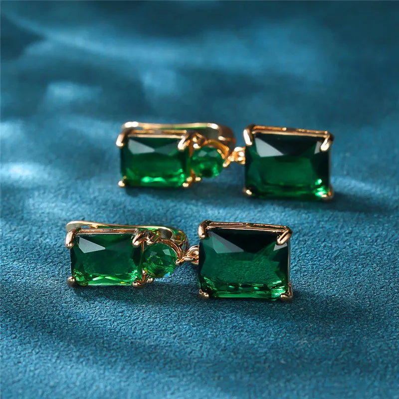 Boucles d'Oreilles Carrées en Clip Vert pour Femme, Bijoux Mignons, Vintage, en Or, pour Document de Mariage
