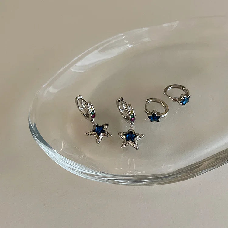 Boucles d'oreilles créoles étoile en argent Sterling 925, tempérament Simple incrusté de Zircon pour femmes, accessoires de bijoux de mariage