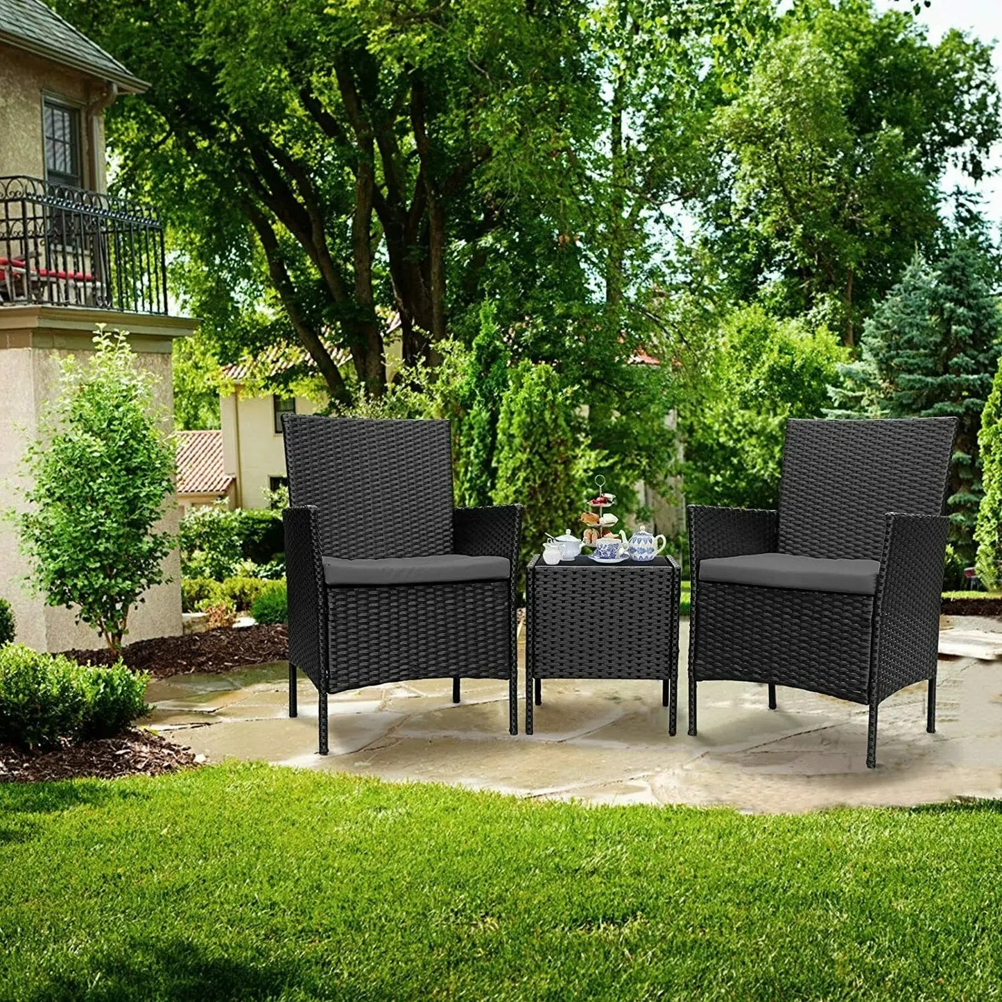 WUNICEF-Ensemble de canapé et bistrot de conversation en rotin, meubles d'extérieur, baume de jardin, table basse et 2 chaises, 3 pièces