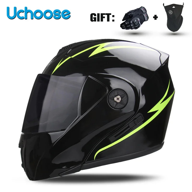 Uchoose-Casque de moto unisexe avec visière, double lentille, section transversale, certification DOT, casque de sécurité modulaire, casque à rabat