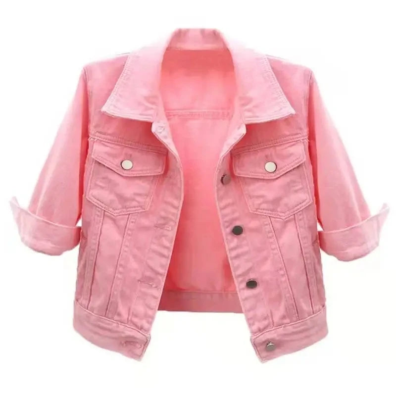 Veste en Jean pour femmes, hauts de couleur rose, couleur unie, courte, multicolore