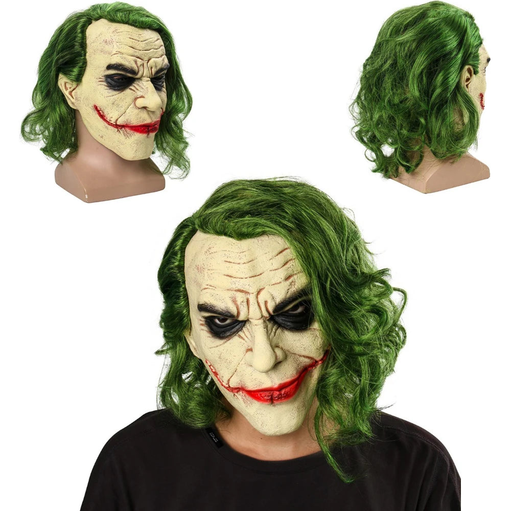 Perruque Cosplay Cheveux Verts avec Masque en Latex – Halloween et Costumes