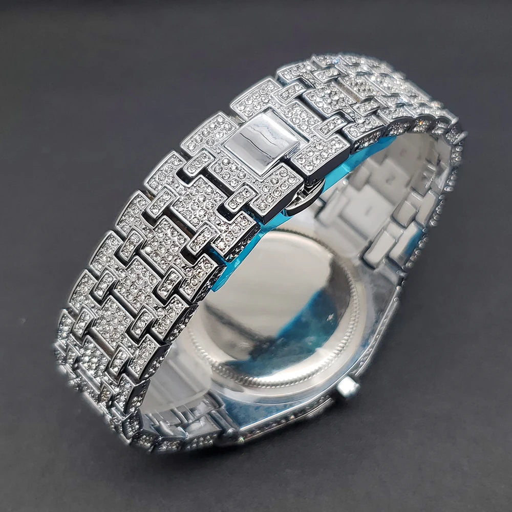 Quartz Watches For Men Octagonal Case Luxury Diamond Men's Watch With Big Zircon Bezel Fashion Hip Hop Hand Clock