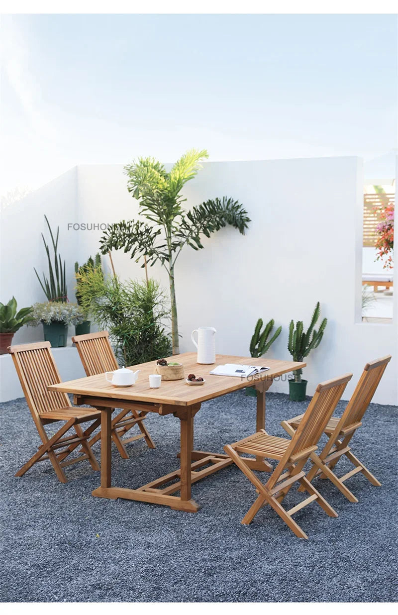 Meubles de Patio en plein air en teck nordique, ensemble d'extérieur, meubles de jardin de Villa, Table et chaises pliantes de loisirs, mobilier d'extérieur