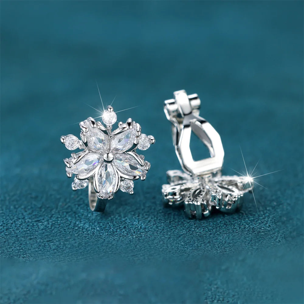 Boucles d'oreilles de luxe en pierre de Zircon rose pour femmes, petites boucles d'oreilles à Clip, couleur argent, bijoux de mariage pour femmes