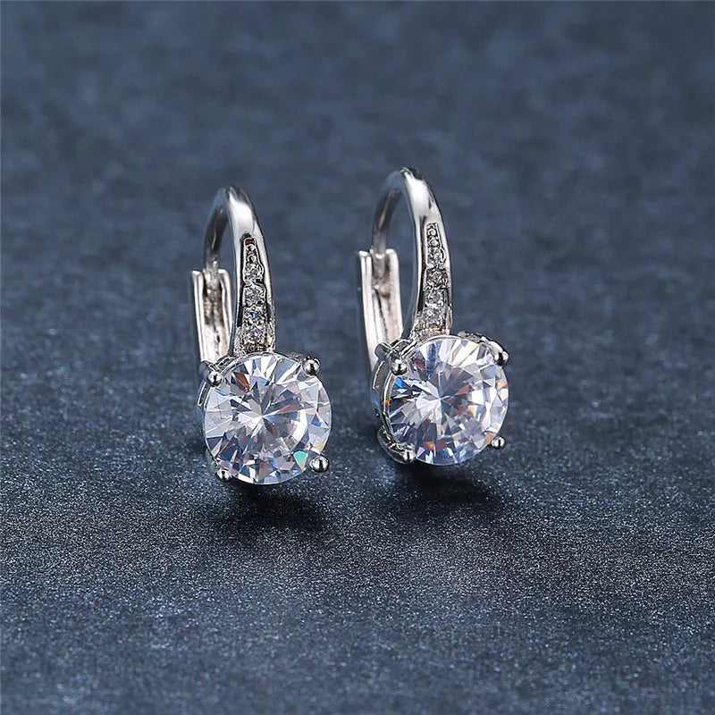 Boucles d'oreilles rondes en pierre blanche pour femmes, bijoux de mariage, cristal, classique, argent, document, femme, luxe