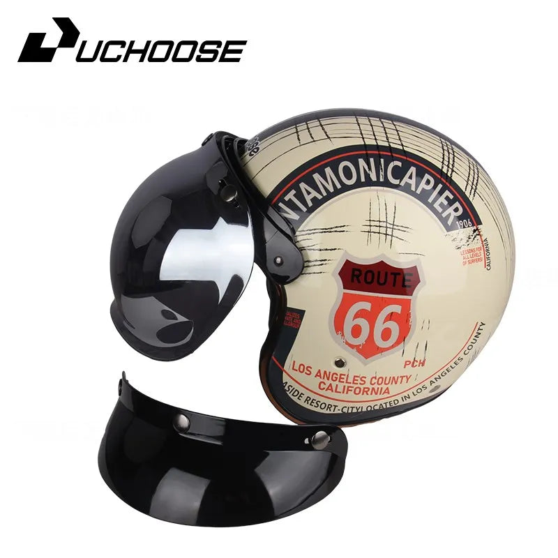 Casque de Moto Rétro Certifié DOT pour Homme, Protection à Visage Ouvert à 73 °, Accessoires pour Harley