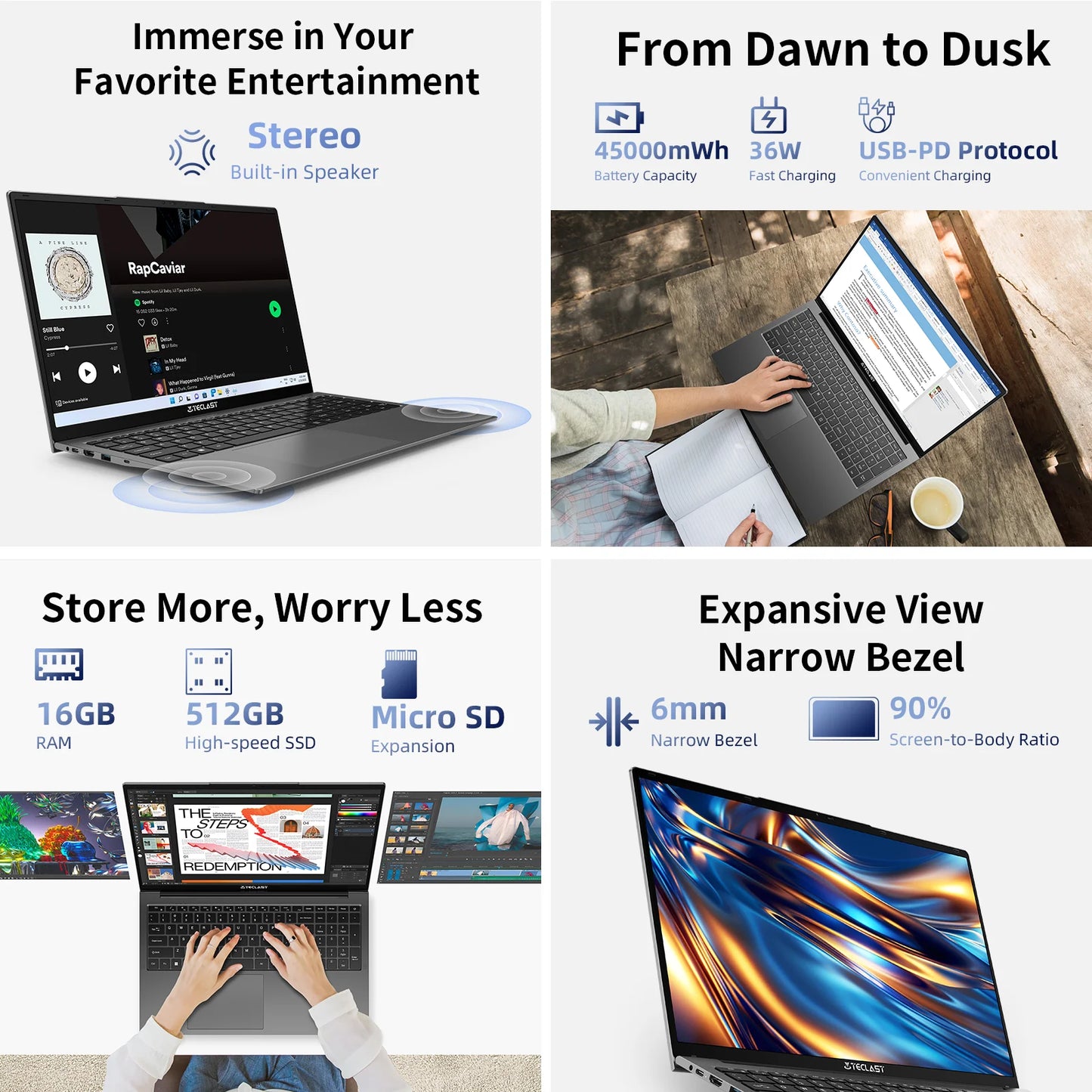 💻 Teclast F17Plus – Ordinateur portable 17.3" IPS, Intel N95, 16GB RAM, 512GB SSD