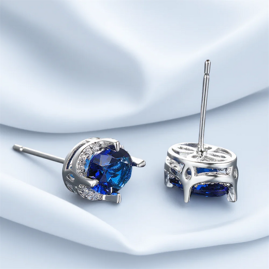 Magnifiques petites boucles d'oreilles ovales en cristal bleu pour femmes, Vintage, couleur argent, bijoux de mariage, cadeau pour fille