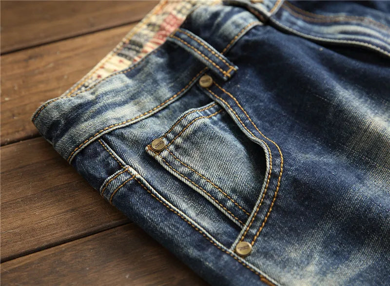 Men Jeans Streetwear Ripped Denim Pants Trend Trousers Hole Ruined Casual Biker Destroyed Regular Straight