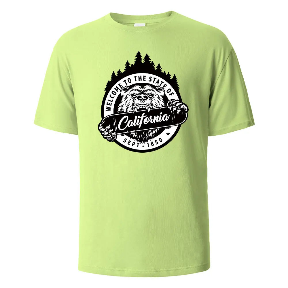 T-shirt californien 100% coton – Homme & femme, été, col rond, respirant et manches courtes