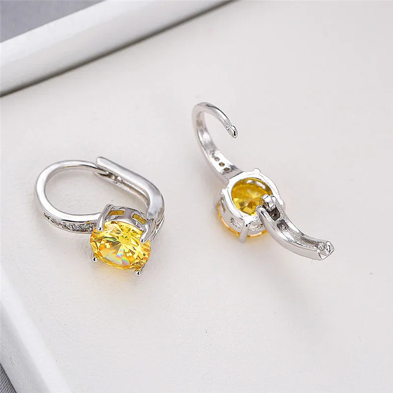 Boucles d'oreilles rondes en pierre blanche pour femmes, bijoux de mariage, cristal, classique, argent, document, femme, luxe