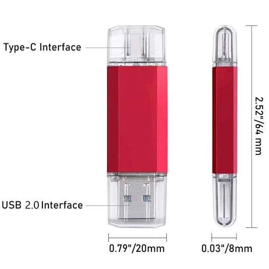 BINFUL 2NI1 TYPE-C USB 2.0 clé USB 2 to 1 to 512GB clé USB haute vitesse avec porte-clés clé mémoire cadeau d'affaires créatif U d