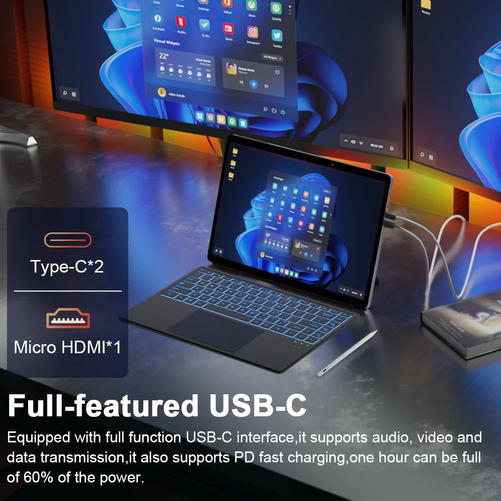 PC Portable 2-en-1 : Performance et Polyvalence avec l'écran tactile 1200P