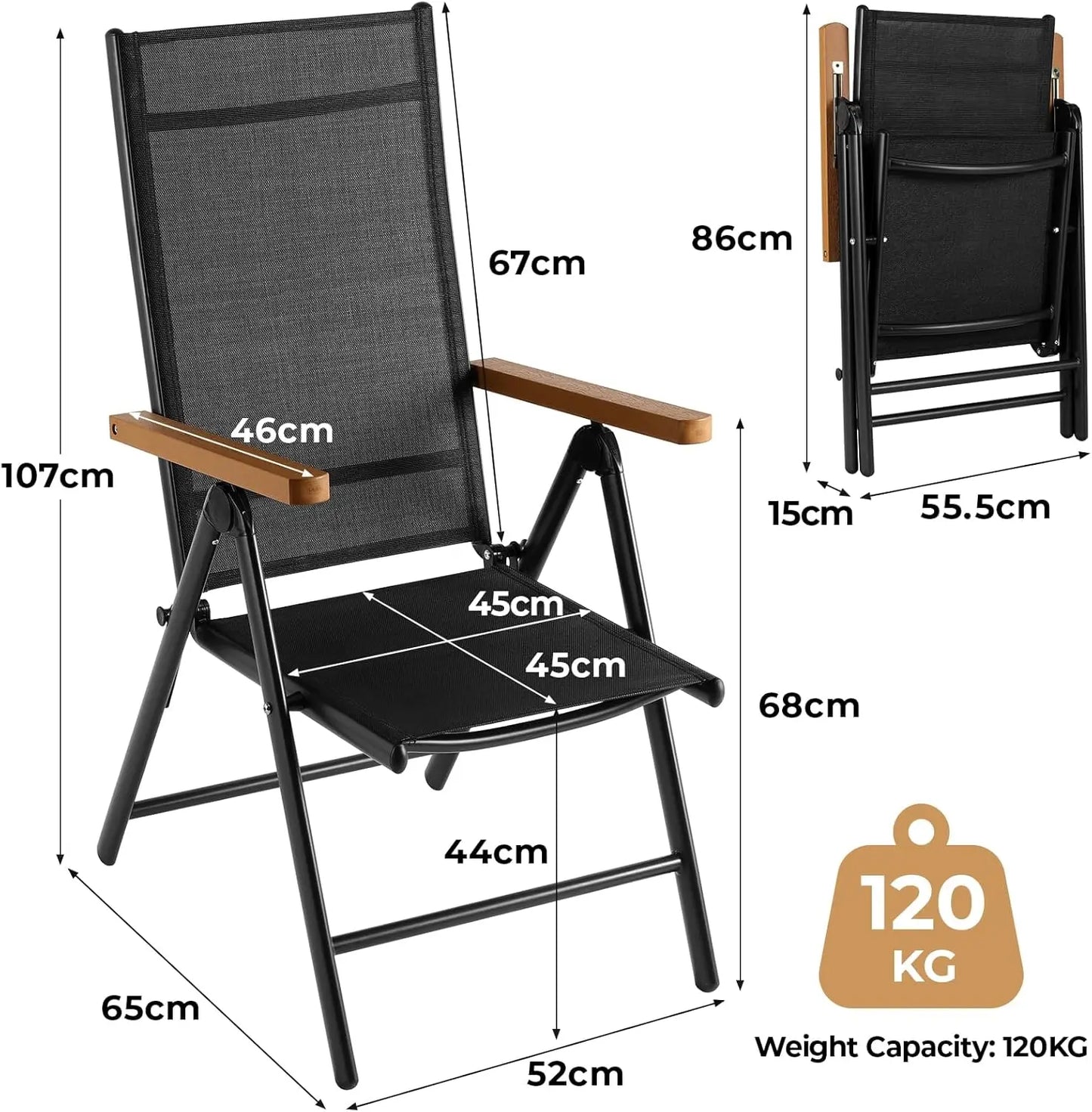 Table de jardin réglable en aluminium avec dossier haut, 2 chaises pliantes, 7 plis, ensemble de sièges de balcon, meubles de jardin, 3 pièces