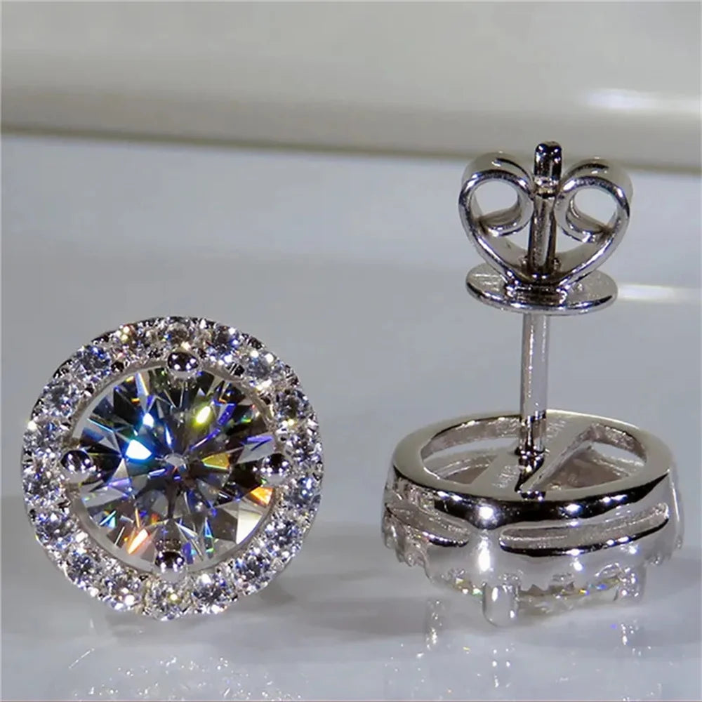 Boucles d'oreilles classiques en pierre ronde à quatre griffes pour femmes, cristal arc-en-ciel, Zircon multicolore, couleur argent, bijoux de fiançailles