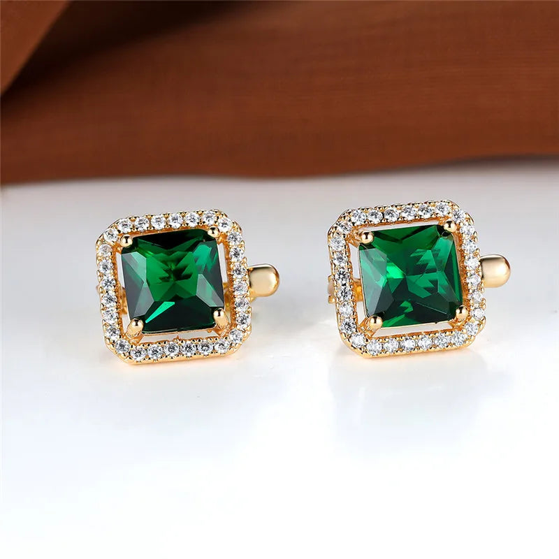 Boucles d'oreilles carrées en pierre verte et Zircon pour femmes, jolies boucles d'oreilles en pierre de naissance en cristal, style Boho, couleur or, petites boucles d'oreilles pour femmes, bijoux