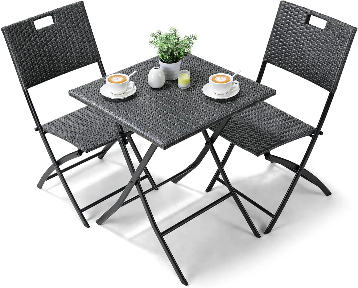 Ensemble de table pliante et 2 chaises d'extérieur, meubles pliants, chaise en rotin, table de pique-nique de camping portable, ensemble de balcon, 3 pièces