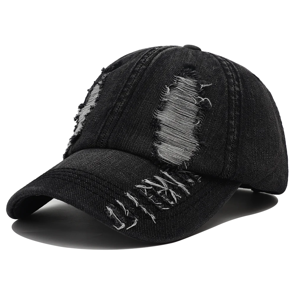 Casquette Baseball Denim Déchirée Unisexe Snapback Hip Hop Streetwear Protection Solaire 2024