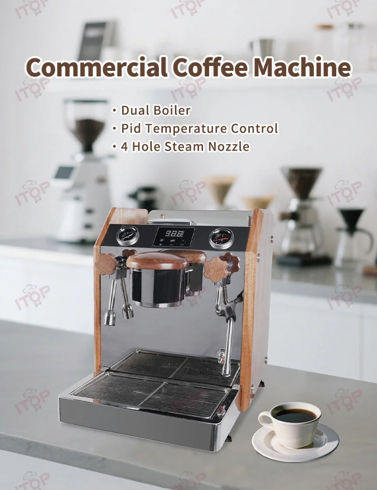 ITOP – Machine à Expresso Professionnelle à Pompe Vibrante, Double Chaudière 2800 W