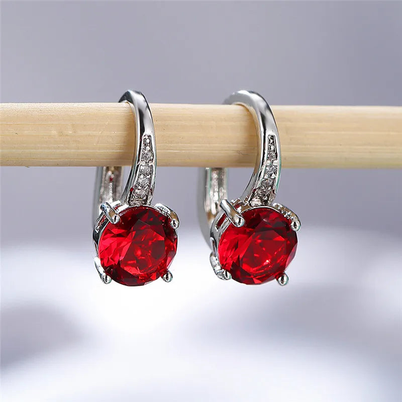 Boucles d'oreilles rondes en pierre blanche pour femmes, bijoux de mariage, cristal, classique, argent, document, femme, luxe