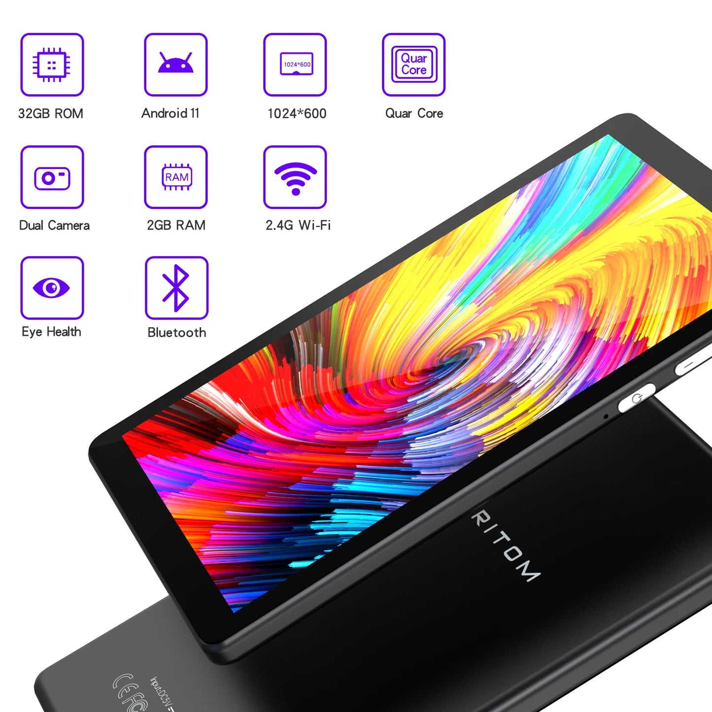 ITOM-Tablette PC de 7 Pouces, 32 Go, Android 11, avec Façades, Processeur Core, Écran HD IPS, Caméra pour Touristes, Wifi, avec Étui de Protection en PU