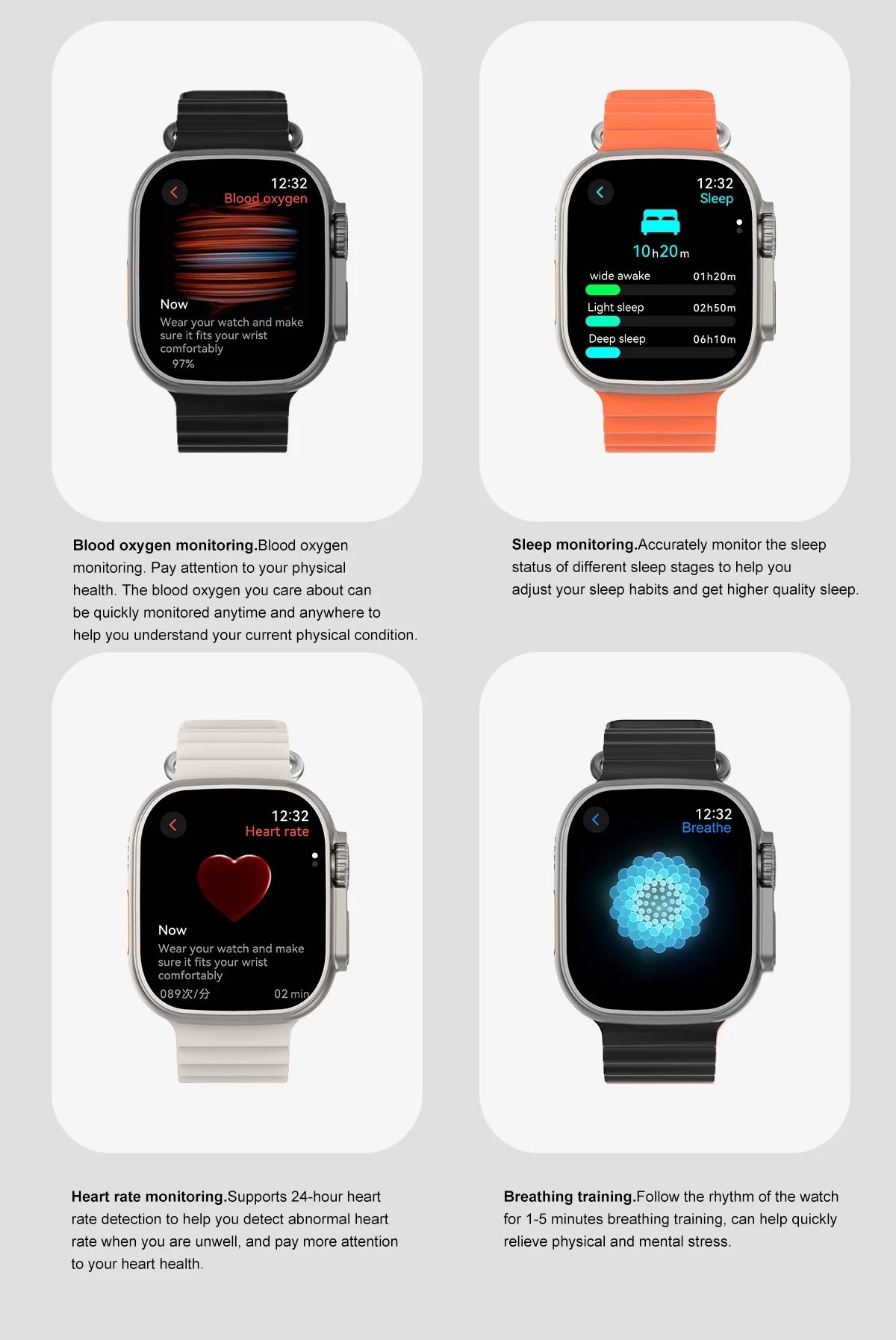 Montre Connectée GUHUAVMI Apple Watch Ultra 2 – AMOLED, Suivi Santé, Multi-Sports, IP67